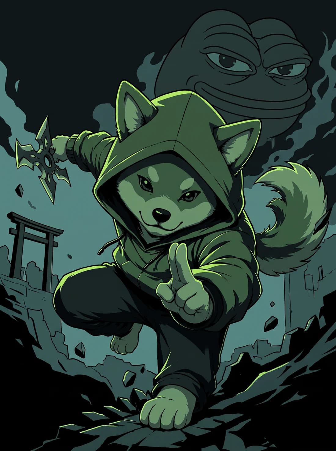 Shibinhood mid leap with a shuriken